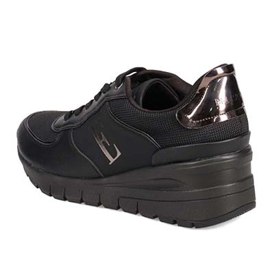 【4cm4時間防水設計】エル スポーツ ELLESPORT スッと履けるクイックフィット　レイン仕様  ニットレースアップスニーカー　ESP12595 BLACK 23.0