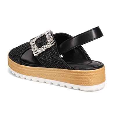 HIROKO KOSHINO 大人可愛いジュート調 グリッターサンダル　HKL1500 BLACK M　(23.0～23.5)