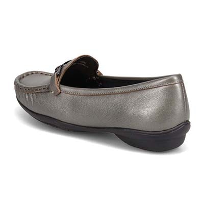 HIROKO KOSHINO 足入れの良いスクエアトゥ・モカデザイン  ローヒール カジュアルシューズ HKL7500 D-SILVER 23.0