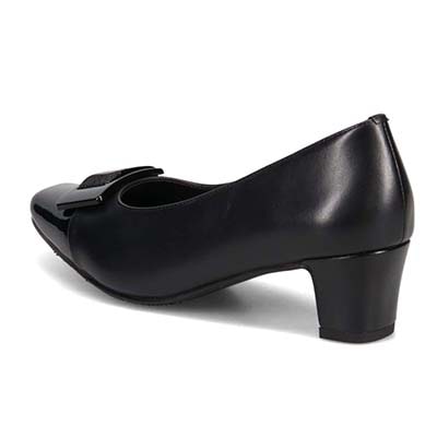 HIROKO KOSHINO ラインの綺麗なバックルモーチーフ飾り付き デザインパンプス HKL7502 BLACK 23.0