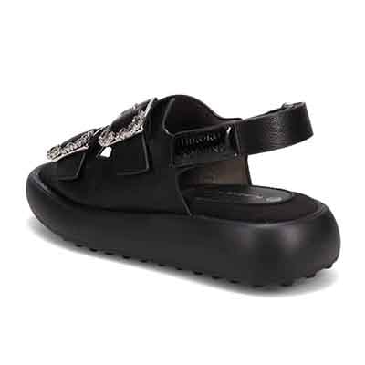 HIROKO KOSHINO 上品なバックル付き厚底サンダル　HKL8011 BLACK M　(23.0～23.5)