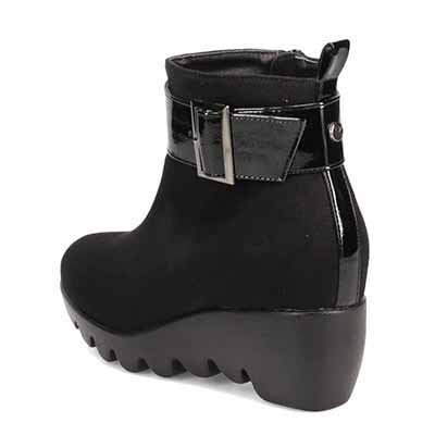 【撥水加工】HIROKO KOSHINO FEMME　ウェーブソール カジュアルショートブーツ　HRL1002 BLACK-SILKY M　(23.0～23.5)