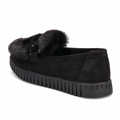 【撥水加工】HIROKO KOSHINO FEMME　モカにファーをあしらったフェミニンテイスト モカシンシューズ　HRL1010 BLACK M　(23.0～23.5)