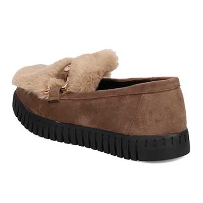 【撥水加工】HIROKO KOSHINO FEMME　モカにファーをあしらったフェミニンテイスト モカシンシューズ　HRL1010 D-OAK M　(23.0～23.5)