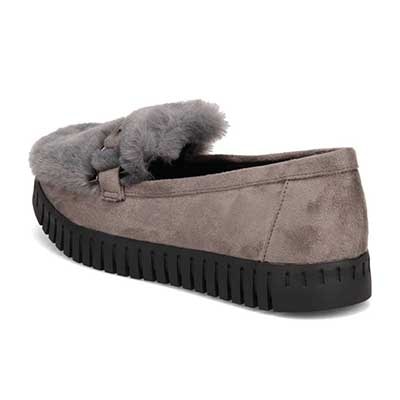 【撥水加工】HIROKO KOSHINO FEMME　モカにファーをあしらったフェミニンテイスト モカシンシューズ　HRL1010 GRAY M　(23.0～23.5)