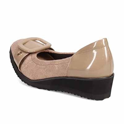 【撥水加工】HIROKO KOSHINO FEMME  超軽量で履きやすいバックルシャーリング入りパンプス  HRL2000 BEIGE-SILKY 23.0