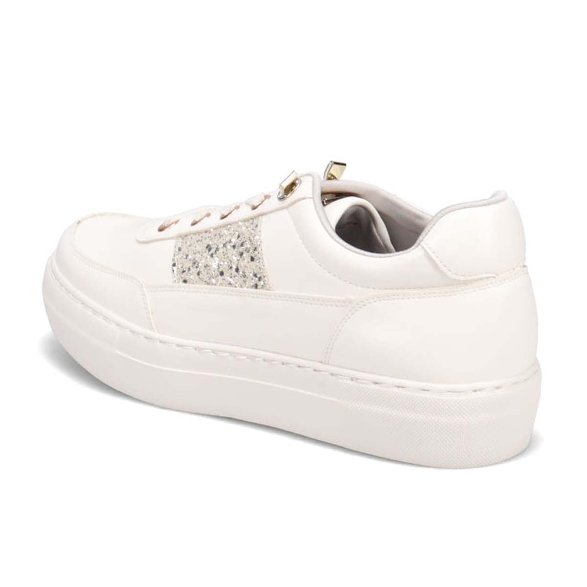 HIROKO KOSHINO FEMME ゴムのシューレースで履きやすい グリッターが華やかなスニーカー　HRL2016 WHITE 23.0