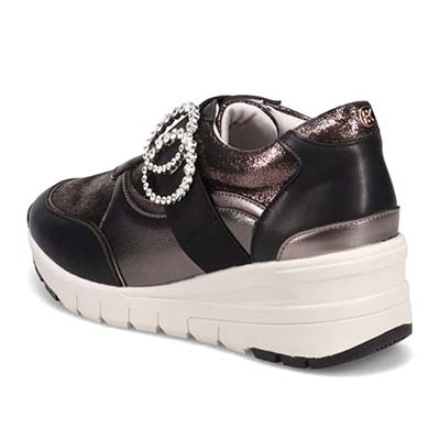 HIROKO KOSHINO FEMME　ラインストーンバックル付き エレガントスニーカー　HRL2025 BLACK/ETHANE 23.0