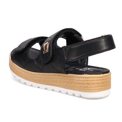 HIROKO KOSHINO FEMME キルティング&ジュート風の厚底ソールが大人可愛いサンダル　HRL6000 BLACK M　(23.0～23.5)