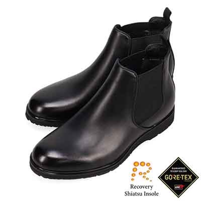 【GORE-TEX×防滑】madras Walk「Recovery Shiatsu Insole」搭載　指圧効果により血行をよくする。ゴアテックス搭載   防滑  幅広4E ラウンド サイドゴアドレスカジュアルブーツ　MW7415HR BLACK 25.0