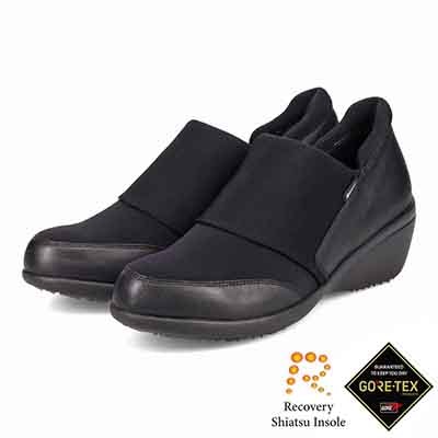 【GORE-TEX】マドラスウォーク madras Walk 「Recovery Shiatsu Insole」搭載で指圧効果により血行をよくする。 シンプルなデザインでさまざまなスタイルに合わせやすい！通勤・きれい目 ゴアテックススリッポンスニーカー MWL1008R BLACK 23.0