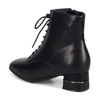 【撥水加工】テーン tehen メタルプレート入りのヒールがポイント♪トレンドアイテム・レースアップブーツ　TN1766A BLACK 23.0