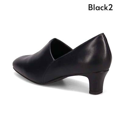 テーン tehen 柔らかなストレッチ素材が甲にやさしくフィット　甲深ストレッチパンプス  TN1781 Black2（ヒール部分：無地 黒合成皮革） 23.0