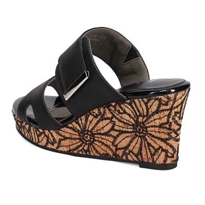 テーン tehen 透かし模様コルクヒールの異素材コンビ ミュールサンダル　TN1793 BLACK 23.0