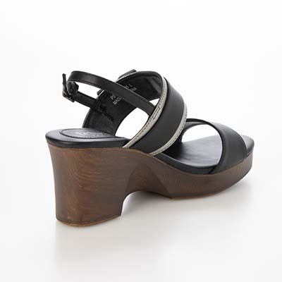 テーン tehen ウッド調のヒールが夏らしいアクセント。7.5cm大人の厚底ウェッジサンダル　TN2305 BLACK/C M　(23.0～23.5)