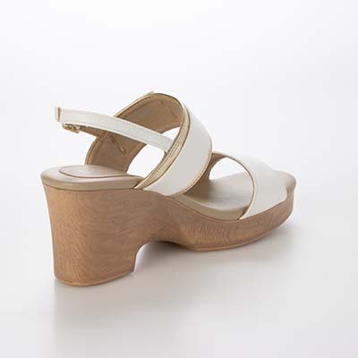 テーン tehen ウッド調のヒールが夏らしいアクセント。7.5cm大人の厚底ウェッジサンダル　TN2305 WHITE/C M　(23.0～23.5)