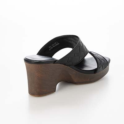 テーン tehen WOOD調ヒールで涼しげな7.5cmウェッジミュールサンダル　TN2306 BLACK M　(23.0～23.5)