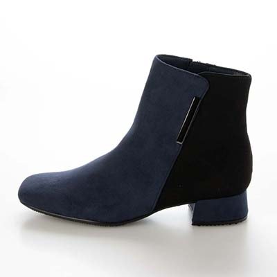 【撥水加工】テーン tehen スクエアトゥショートブーツ｜きらり金具がアクセント◎上品×歩きやすい大人のきれいめブーツ　スクエアトゥショートブーツ　TN6704 NAVY/C 23.0