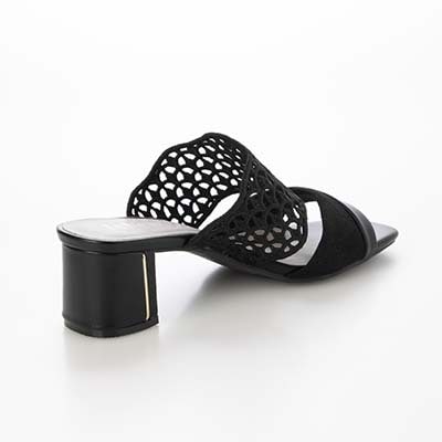 テーン tehen 大人の抜け感を演出する編み込みデザイン。歩きやすさと品格を兼ね備えた5cmヒール。ミュールサンダル　TN6711 BLACK 23.0