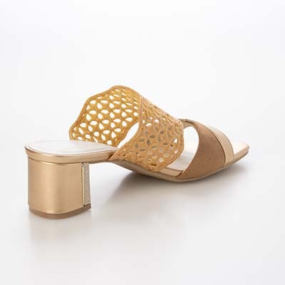 テーン tehen 大人の抜け感を演出する編み込みデザイン。歩きやすさと品格を兼ね備えた5cmヒール。ミュールサンダル　TN6711 BRONZE 23.0