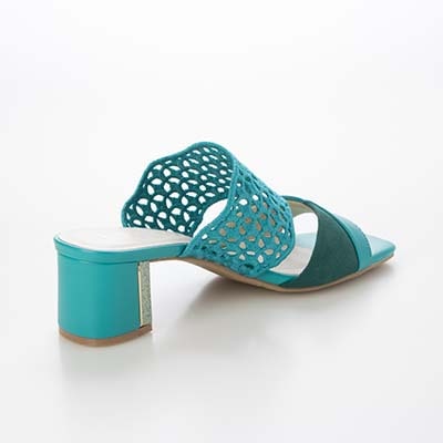 テーン tehen 大人の抜け感を演出する編み込みデザイン。歩きやすさと品格を兼ね備えた5cmヒール。ミュールサンダル　TN6711 GREEN 23.0