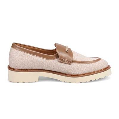 【撥水仕様】モデロ MODELLO 「リカバリーインソール」搭載で指圧効果により血行を115％促進。バー金具付き Recovery厚底ローファー　DML6061R BEIGE/C 23.0