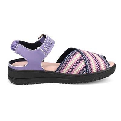 モデロ MODELLO 「リカバリーインソール」搭載で指圧効果により血行を115％促進。Recoveryクロスベルトプラットフォームサンダル　DML6064R PURPLE/C 23