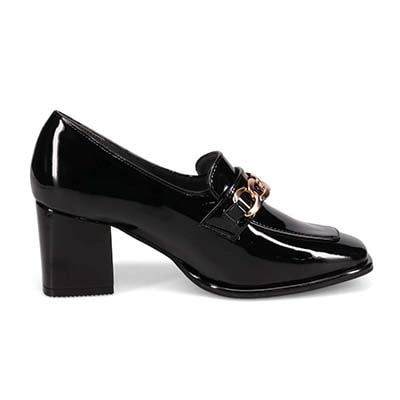 モデロ MODELLO 「リカバリーインソール」搭載で指圧効果により血行を115％促進。Recoveryチャンキーヒールローファー　DML6066R BLACK-ENAMEL 23.0