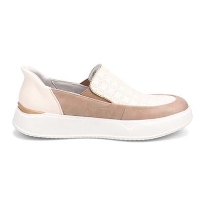 【4cm4時間防水設計】エル スポーツ ELLESPORT  スッと履けるクイックフィット　レイン仕様  スリッポンスニーカー　ESP12592 BEIGE/WHITE 23.0