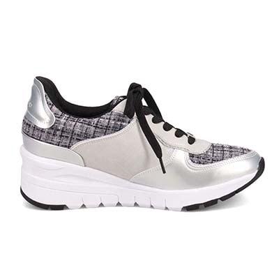 【4cm4時間防水設計】エル スポーツ ELLESPORT スッと履けるクイックフィット　レイン仕様  ニットレースアップスニーカー　ESP12595 GRAY-TX 23.0