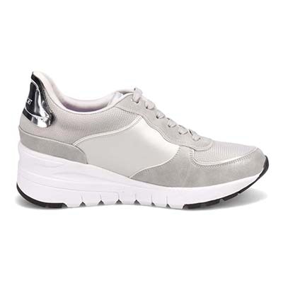 【4cm4時間防水設計】エル スポーツ ELLESPORT スッと履けるクイックフィット　レイン仕様  ニットレースアップスニーカー　ESP12595 SILVER 23.0