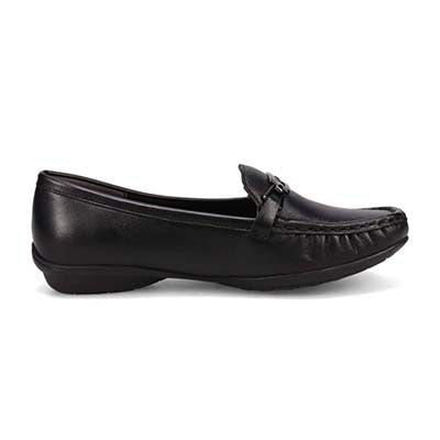 HIROKO KOSHINO 足入れの良いスクエアトゥ・モカデザイン カジュアルシューズ HKL7500 BLACK 23.0