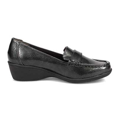 【撥水加工】HIROKO KOSHINO FEMME　超軽量ウエッジソール カジュアルモカシンパンプス　HRL2009 GRAY-ENAMEL 23.0