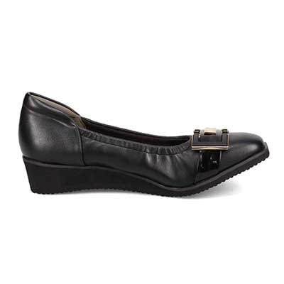 【撥水加工】HIROKO KOSHINO FEMME　超軽量、シャーリングウエッジパンプス　HRL2012 BLACK 23.0