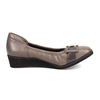 【撥水加工】HIROKO KOSHINO FEMME　超軽量、シャーリングウエッジパンプス　HRL2012 D-GRAY 23.0