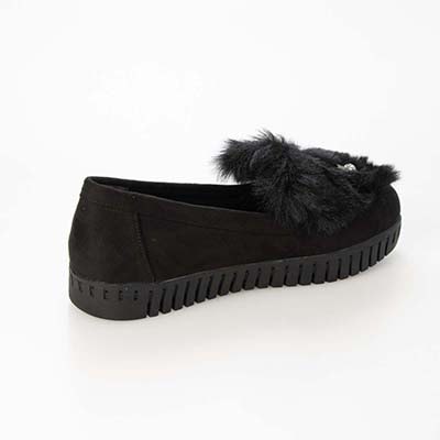 HIROKO KOSHINO FEMME フェイクファーとラインストーンボールが大人可愛いモカシン HRL2033 BLACK 23.0
