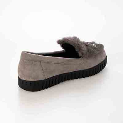 HIROKO KOSHINO FEMME フェイクファーとラインストーンボールが大人可愛いモカシン HRL2033 GRAY 23.0