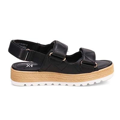 HIROKO KOSHINO FEMME キルティング&ジュート風の厚底ソールが大人可愛いサンダル　HRL6000 BLACK M　(23.0～23.5)