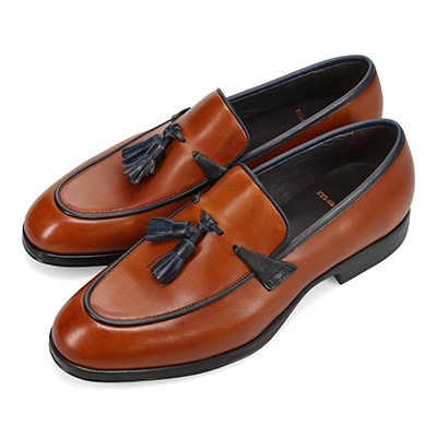 madras ドレスにも対応できる　バイカラーコンビネーション・タッセルスリッポンシューズ　M445 L-BROWN/NAVY 25.0