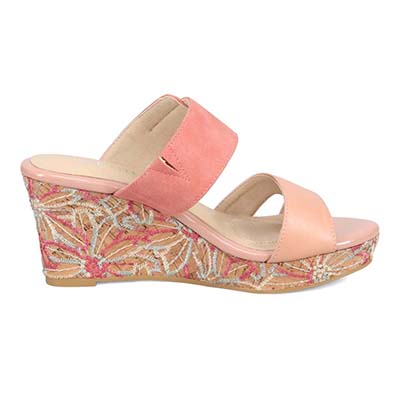 テーン tehen 透かし模様コルクヒールの異素材コンビ ミュールサンダル　TN1793 BEIGE 23.0