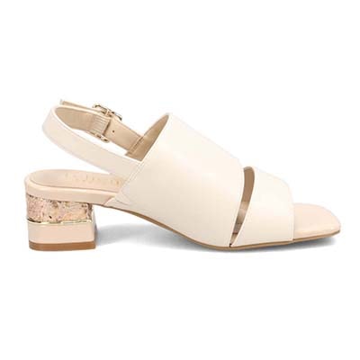 テーン tehen オシャレなヒールもポイント 甲深アシンメトリーカットサンダル　TN1794 IVORY 23.0