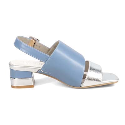 テーン tehen オシャレなヒールもポイント 甲深アシンメトリーカットサンダル　TN1794 SILVER/BLUE 23.0