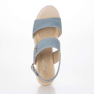 テーン tehen 高級感あふれる質感と、安定の7.5cmヒールで夏のお出かけをエレガントに。ウェッジサンダル　TN1808 BLUE 23.0
