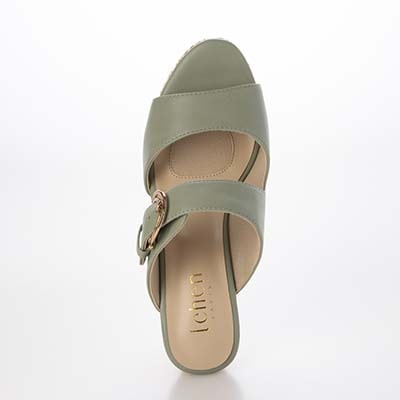 テーン tehen 旬の素材感とメタルパーツが織りなす、洗練された大人のリゾートスタイル。ウェッジ ミュールサンダル　TN1809 KHAKI 23.0