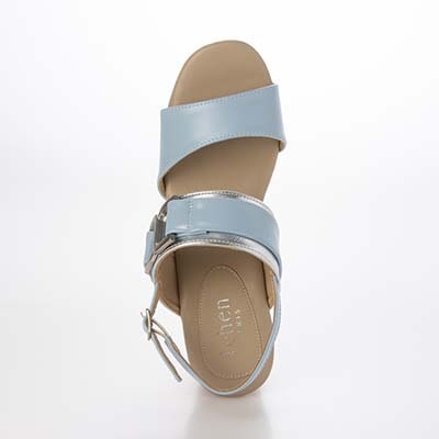 テーン tehen ウッド調のヒールが夏らしいアクセント。7.5cm大人の厚底ウェッジサンダル　TN2305 BLUE/C M　(23.0～23.5)