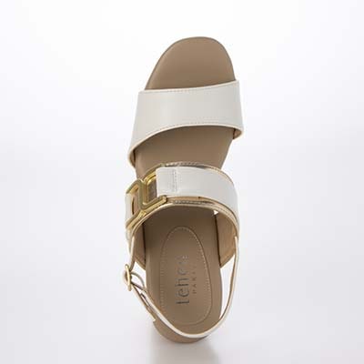 テーン tehen ウッド調のヒールが夏らしいアクセント。7.5cm大人の厚底ウェッジサンダル　TN2305 WHITE/C M　(23.0～23.5)