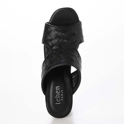 テーン tehen WOOD調ヒールで涼しげな7.5cmウェッジミュールサンダル　TN2306 BLACK M　(23.0～23.5)