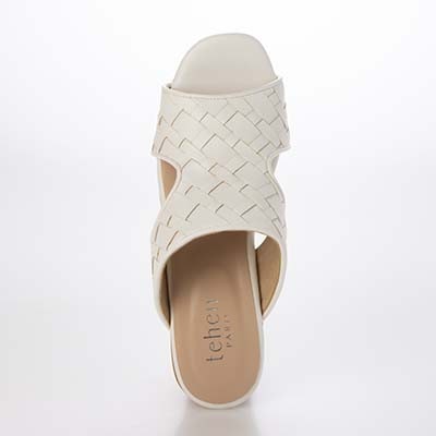 テーン tehen WOOD調ヒールで涼しげな7.5cmウェッジミュールサンダル　TN2306 WHITE M　(23.0～23.5)