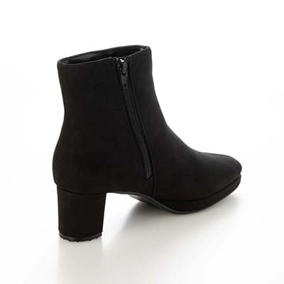 【撥水加工】テーン tehen  太ヒール×厚底で歩きやすく、きれいめにもカジュアルにも◎  ショートブーツ　TN6703 BLACK-SILKY 23.0