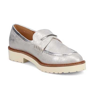 【撥水仕様】モデロ MODELLO 「リカバリーインソール」搭載で指圧効果により血行を115％促進。バー金具付き Recovery厚底ローファー　DML6061R SILVER 23.0